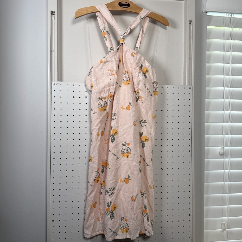 Wild‎ Fable Halter A-Line Dress Women's L Pink Vibrant Fruit Print Knotted Neck